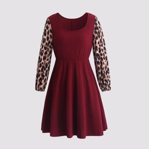 Grande taille robes élégante robe Midi pour femmes 2023 automne hiver léopard à manches longues vin rouge noir décontracté grands vêtements