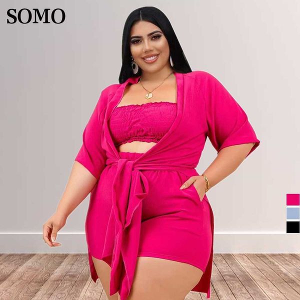 Robes grande taille élégante couleur unie à lacets tenues d'été femmes Sexy bustier tubulaire trois pièces ensembles courts en gros livraison directe 230307