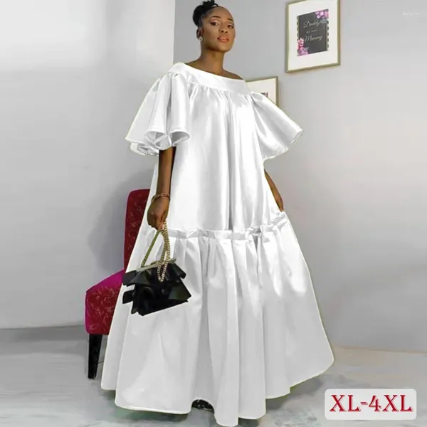 Robes de grande taille robe de mariée élégante pour les femmes plissé fête blanc anniversaire chic femme à volants bal longue robe XL-4XL