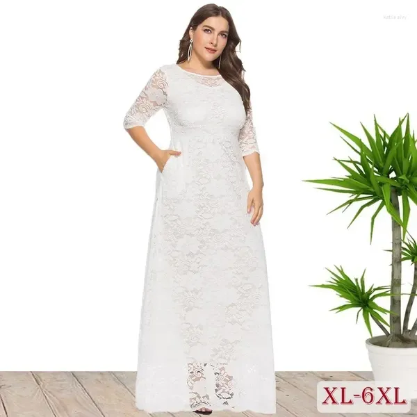 Robes de grande taille élégante robe de mariée blanche pour les femmes 6XL broderie dentelle soirée longue chic femme robe de haute qualité