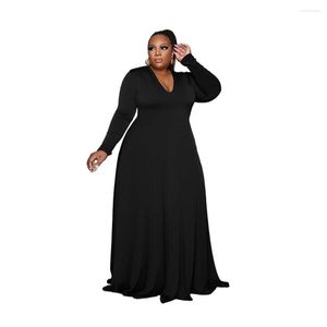 Plus Size Jurken Elegante Vrouw Herfst Kleding 2023 Urban 5XL Grote V-hals Lange Mouwen Casual Formele Kleding Effen Kleur