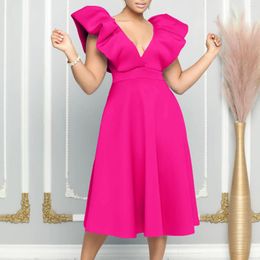Grande taille robes femmes élégantes robe fou rose 3XL à volants fête pour anniversaire 2023 été femme bal Vestidos