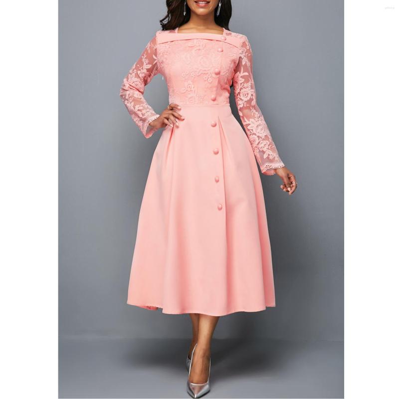 Vestidos de tamanho grande vestido de festa elegante para mulheres 5xl Doce rosa malha de bordado de bordado da primavera outono feminino feminino vestido