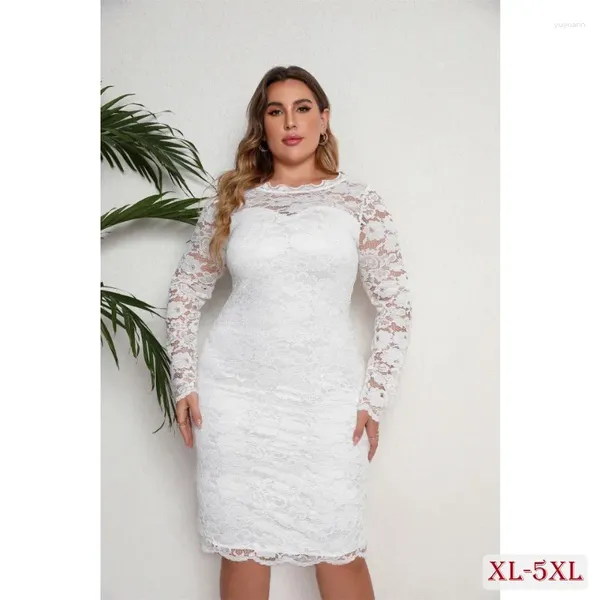 Robes de grande taille femmes élégantes robe de mariée dame blanc dentelle mince soirée chic femme bal Midi robe XL-5XL