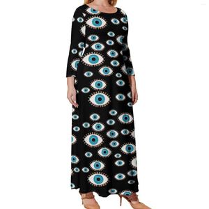 Plus size jurken boze oogprintjurk Grieks Mati Mataki Street Wear Bohemia Vrouw lange mouw feest Maxi herfstvestidos