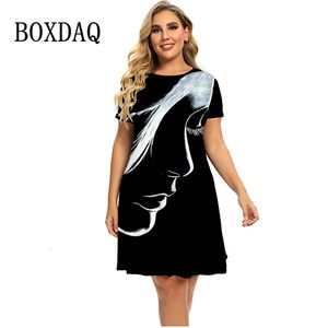 Plus la taille Robes Visage Peinture Imprimer Femmes À Manches Courtes Robe Lâche D'été Surdimensionné A-Line Mini Casual Dames Taille Vêtements 230518