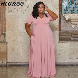 Kleider in Übergröße FAGADOER Elegantes, solides Kleid in Übergröße XL-5XL Damen Kurzarm A-Linie Langes Kleid Mode Freizeitkleidung Streetwear Robe 231017