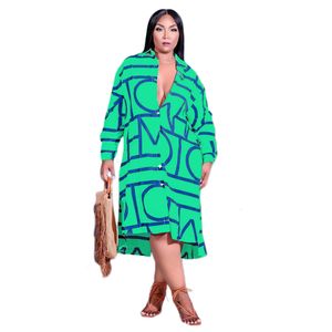 Plus size jurken modegrootte shirt geometrische print revers revers ladies outftit trendy dames kleding kleding 230130
