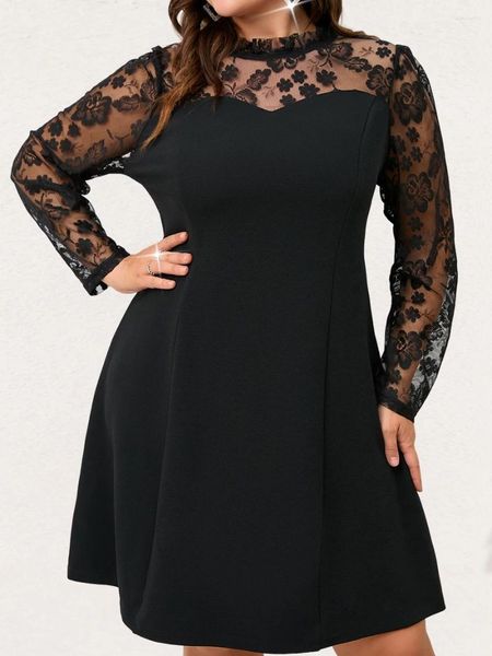 Robes de grande taille Finjani robe d'hiver sexy manches en dentelle conception dames femmes vêtements décontracté noir bureau dame