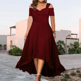 Plus size jurken zwierige lange jurk dames elegant off-shoulder zomer uitlopende v-hals slim fit met grote zoom voor casual