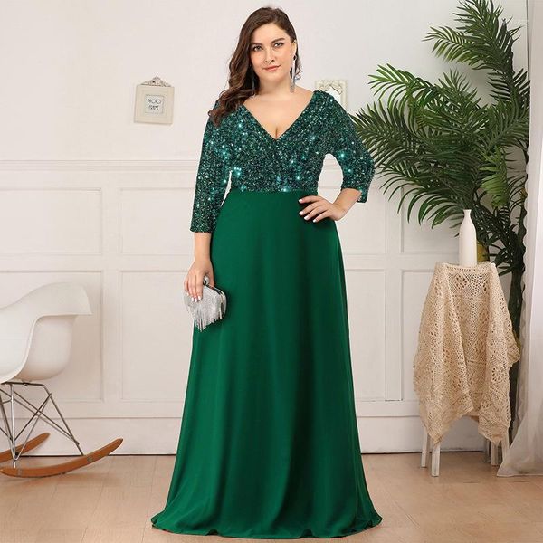 Vestidos de talla grande para mujer 2023 elegante vestido de fiesta de noche de gasa con lentejuelas moda Maxi Formal boda Vestidos de cóctel de lujo