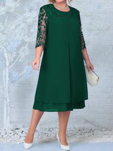 Plus size jurken voor vrouwen 2024 borduurwerk bloemen patchwork herfst bruiloft gast jurk groen formeel feest prom dames kleding