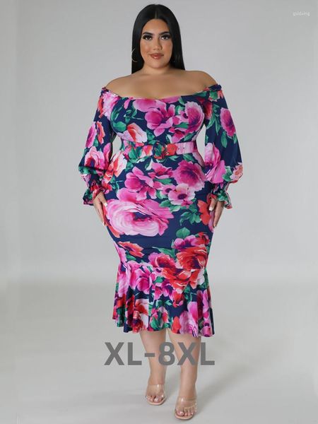 Robes grande taille pour femmes, vêtements de vacances d'été, imprimé Floral, épaules dénudées, Maxi, vente en gros, Dro 3xl 4xl 5xl 6xl