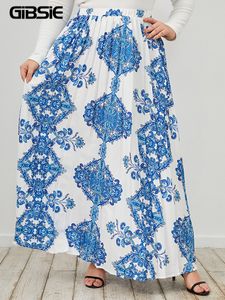 Robes grande taille GIBSIE grande taille imprimé floral jupe plissée Aline femmes printemps été mode Vintage taille haute élastique Maxi jupes longues 221006