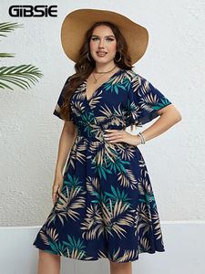 Robes grande taille GIBSIE imprimé Tropical col en V manches papillon robe femmes vacances Boho plage décontracté élastique été Midi 2024