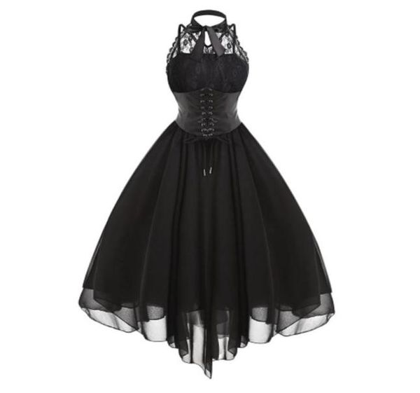 Vestidos de talla grande gótico lolita vintage vestido de mujer retro sin mangas ahuecado con cordones corsé negro gótico punk steampunk victoriano8264546