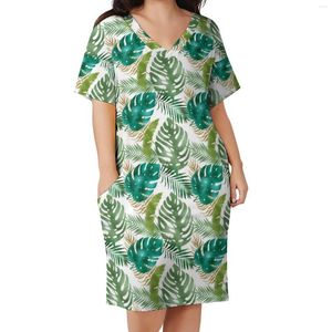 Plus size jurken groen blad casual jurk zomer variëteit metallic print moderne vrouw korte mouw straatmode 4xl 5xl