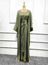 Plus size jurken Hot Selling Djba Slim Jurk 3-delige slanke set Elegante lange islamitische abayas dames bescheiden kleding eid set wy55 c240411