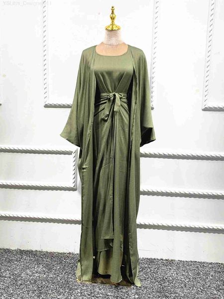 Robes de taille plus vendeurs à chaud djba mince robe 3 pièces slim silt élégant long abayas islamiques femmes humble vêtements eid set wy55 c240411