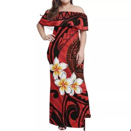 Vestidos de talla grande Hycool S-7xl Samoan Red Vestido Atención Off Shoder Tribal Impresión Fiesta Hawaii Fodycon Maxi Boda Drop entrega dhhjh