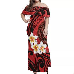 Plus Size Jurken Hycool S-7Xl Samoaanse Rode Jurk Strak Shoder Tribal Print Dames Feest Hawaii Bodycon Maxi Bruiloft Drop Delivery Dhhjh