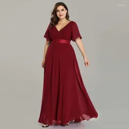 Robes de grande taille Style ICCLEK femmes col en v en mousseline de soie robe de soirée de mariage longue élégante rouge pour 2024