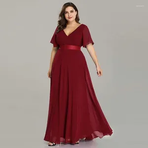 Vestidos de talla grande ICCLEK estilo mujer vestido de gasa con cuello en V fiesta de noche de boda largo elegante rojo para 2023