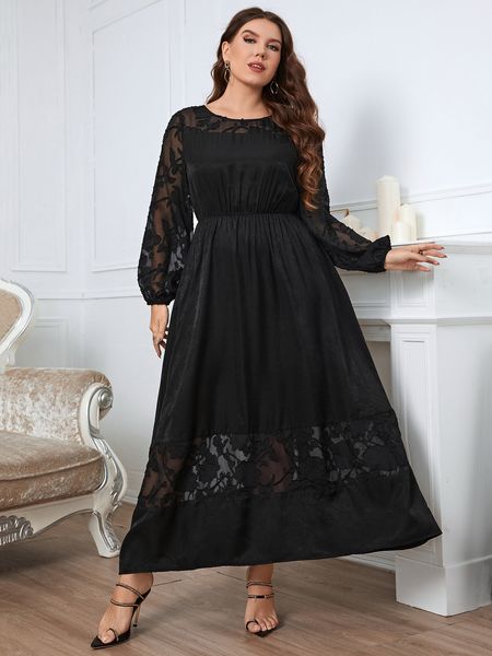 Robes de grande taille Robe en dentelle minceur automne manches longues tempérament haut de gamme sens 3XL 4XL taille femmes vêtements manches élégantes 230920