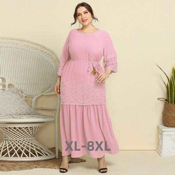 Robe longue de soirée en dentelle pour femmes, grande taille, élégante, Maxi, manches 3/4, col rond, basique, formelle, bureau, dames, 3xl, 4xl, 5xl, 6xl