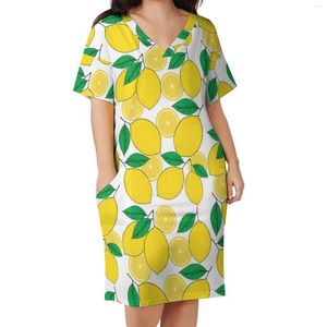 Plus size jurken citroen print jurk v nek groen bladeren esthetische vakantie retro casual dames grafische vestido