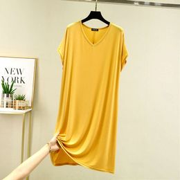 Vestidos de talla grande Sleep Long Modal Algodón Manija corta V Cuello Vestido Falda suelta Gran Falta Duerme Dormir Summer Outwear Vestido para mujer Diseñador de ropa PMNJ