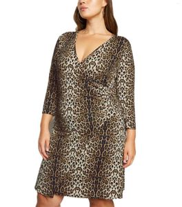 Grande taille robes à manches longues automne lâche tenue décontractée femmes Sexy col en v imprimé léopard vif longueur gaine gros vêtements 4XL 5XL