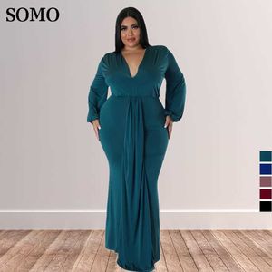 Plus size jurken maxi long mode solide kleur elegantie sexy v nek jop chic feest draagt ​​groothandel dropshipping 230307