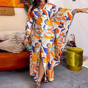 Plus size Jurken MD Afrikaanse Turkije Maat Chiffon Dubai Dames Dashiki Print Bloemen Boho Jurk 2023 Kaftan Jurk Ankara Outfits 230826