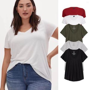 Robes de grande taille Modal européen et américain noir blanc col en v mince T-shirt à manches courtes