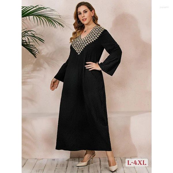 Robes de grande taille Abaya musulmane avec broderie pour les femmes longues dubaï manches larges caftan turquie maroc Robe modeste