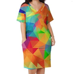 Plus size jurken ombre print jurk v nek kleurrijke polygon street mode veer stijlvolle casual dames trendy vestido