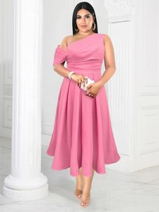Plus size jurken ontinva vrouwen roze geplooide feestjurk sexy een schouder elegant een lijnjurken prom verjaardagsfeest evenement vestidos