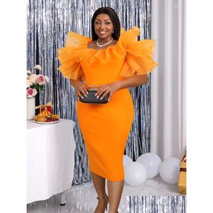 Robes de taille plus Orange Midi pour femmes 4XL O Cou Volants Tle Patchwork Soirée Anniversaire Tenues Cocktail Événement Ocn 2023 Drop Deliver Dhj4J