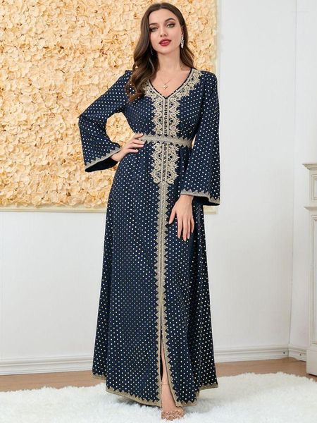 Robes grande taille Robe surlongue Dot vêtements pour femmes musulmanes longue Abaya caftan islamique turquie Robe ample ceinture Femme Robe Vestid