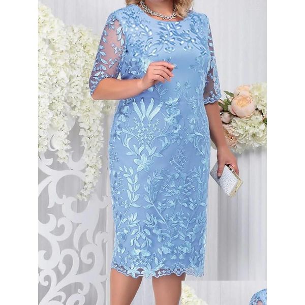 Robes de grande taille Robe de soirée pour invités de luxe élégant femmes 50 ans dames dentelle florale bal moulante Chubby Drop livraison vêtements Dhrsi