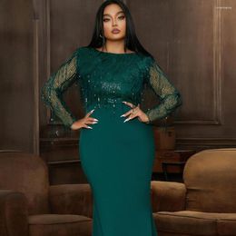Grande taille robes fête mode grande taille haute dame femme Maxi robe vert à manches longues glands pour les femmes 2023