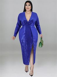 Plus size jurken perl size dames kleding pailletten feest herfst v nek bodycon elegante sexy avondjurk speciale gelegenheid dragen 230130