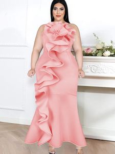 Plus size jurken roze lange prom Backless bloem ruches verjaardag avondfeest outfits maat 3xl 4xl spaghtti strap jurken zomer 2023 230811