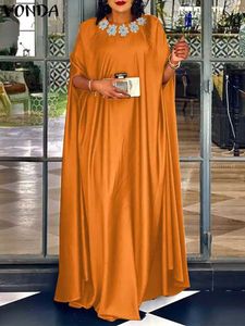 Robes de taille plus taille plus 5xl vonda robe de fête de mode femme satin long maxi sundress été bohemian rond cou 3/4 bat slve vestidos robe t240518