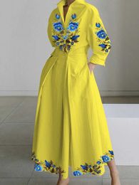 Plus size jurken plus size jurk voor vrouwen zomer elegante reversolie schilderij shirt shirt jurk vestidos casual 3/4 slve jurk feestvestido t240518