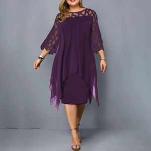 Robes de taille plus taille plus taille en dentelle d'été maille sexy élégant midi fête sequin robe lâche manches longues vestiges pour femmes clubvarition 4xl 5xl 6xl 221121