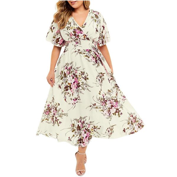 Robes grande taille Robes grande taille XL-5XL Femmes Robe à fleurs en mousseline de soie florale Style bohème Plage Été Urban Gypsy Robes de mode Ropa Mujer 230506