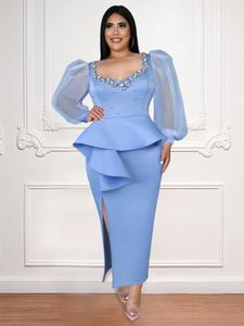 Grote maten jurken Grote maten feestjurk Bochtige vrouwen Lange bladerdeeg Tule mouw Kralen Peplum Avond Verjaardag 4XL Outfits voor dames Evenement Gelegenheid 230620