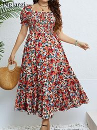 Plus la taille Robes Plus La Taille D'été Boho Floral Dress Femmes Élégant Slim Laides Robes 3xl 4xl Mode Longue Femme Robe Robe Mjuer 230720